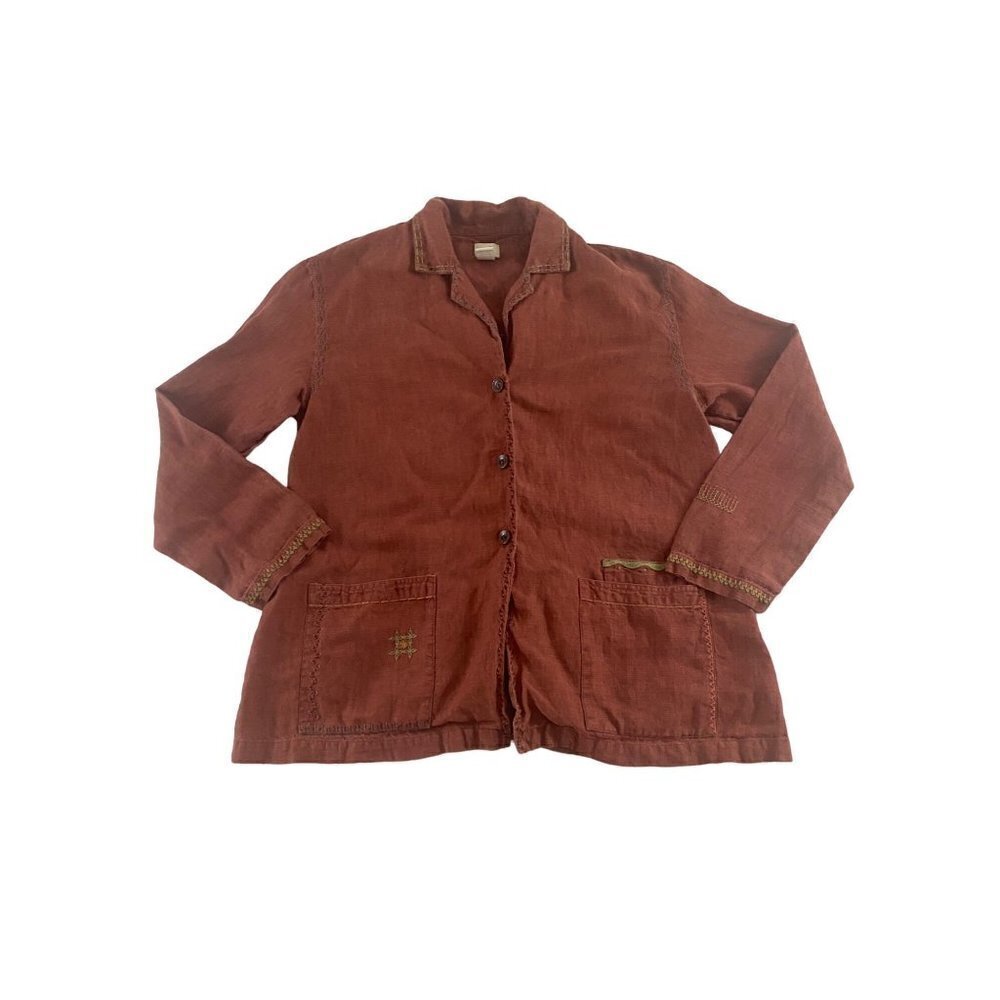 J Jill Women's Terracotta Embroidered 100% Linen Blazer - Small